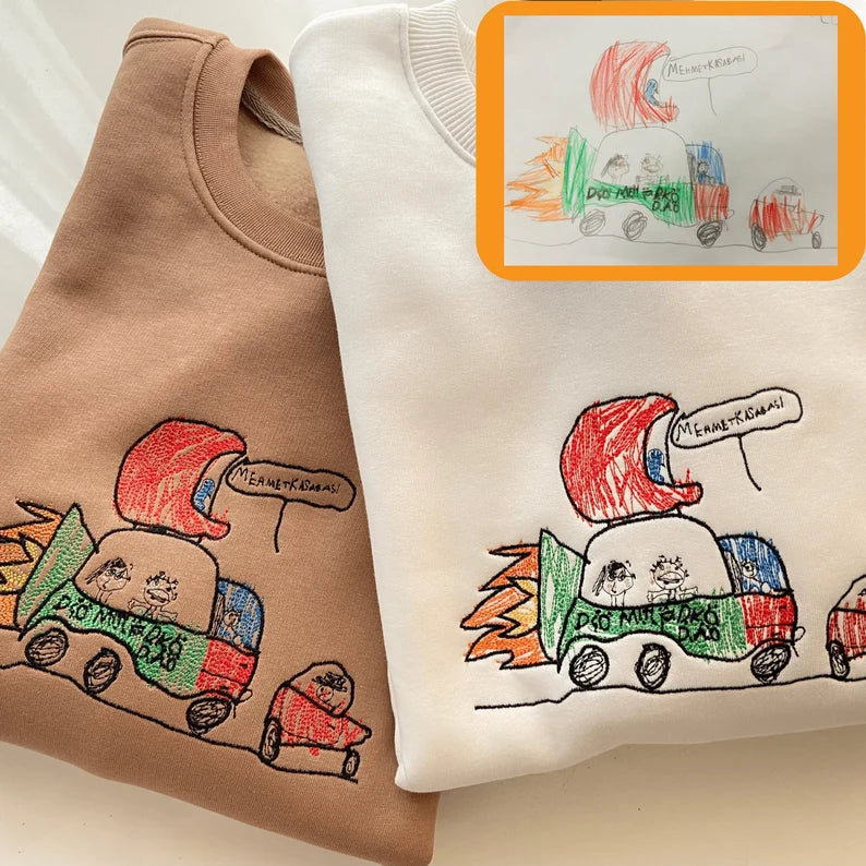 Custom Embroidered Kids Photo Drawing Sweatshirt