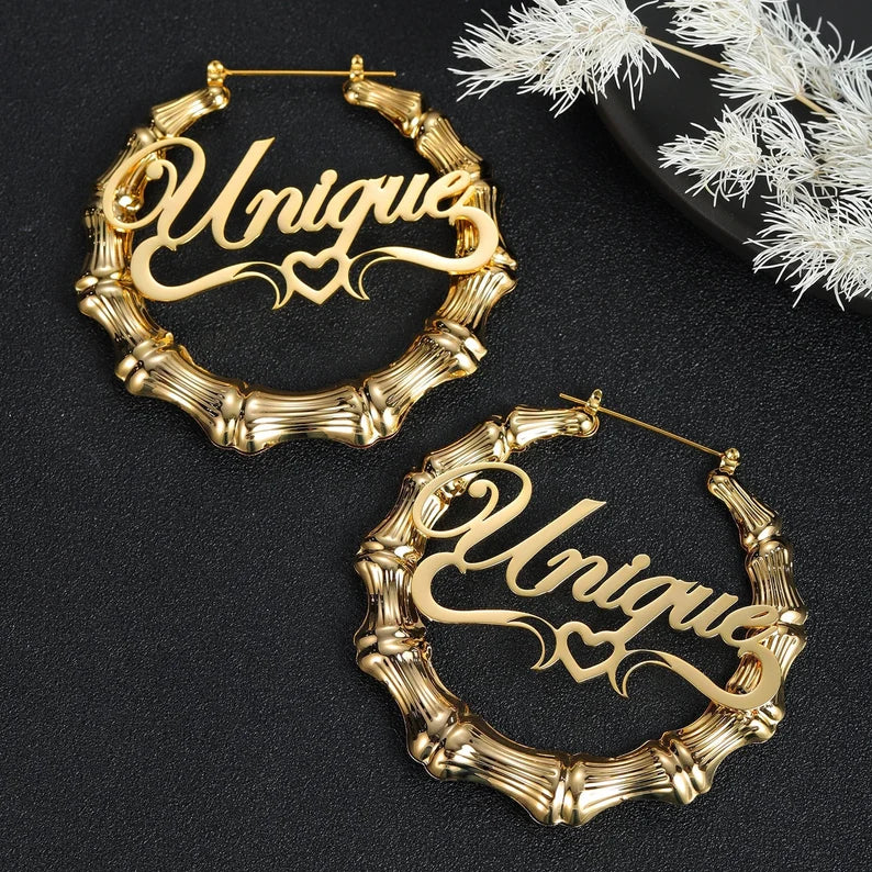 Custom Name Bamboo Earrings