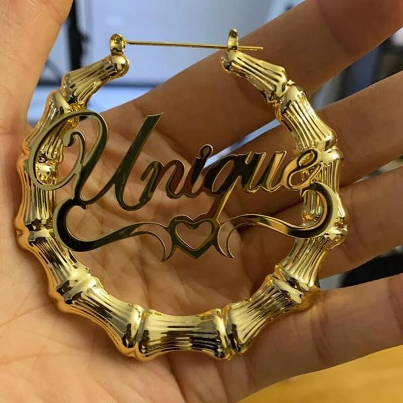 Custom Name Bamboo Earrings