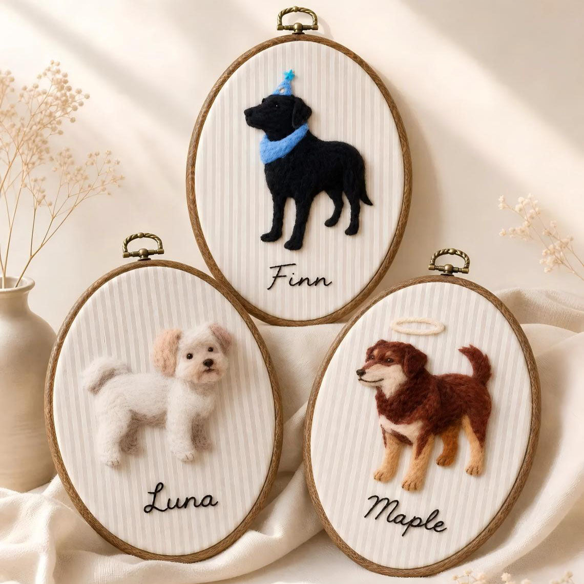 Custom Wool Felt Pet Portrait Hoop