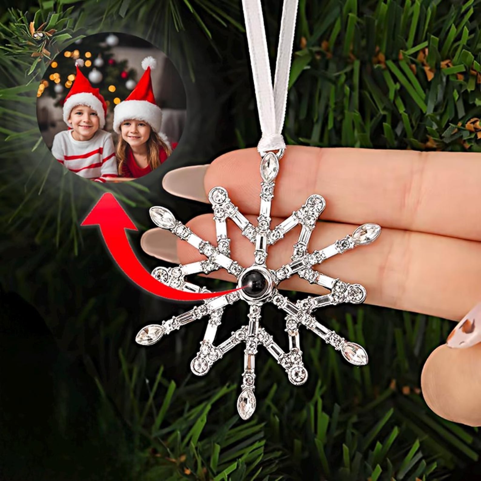 Custom Photo Projection Ornament, For Christmas, Family Decor