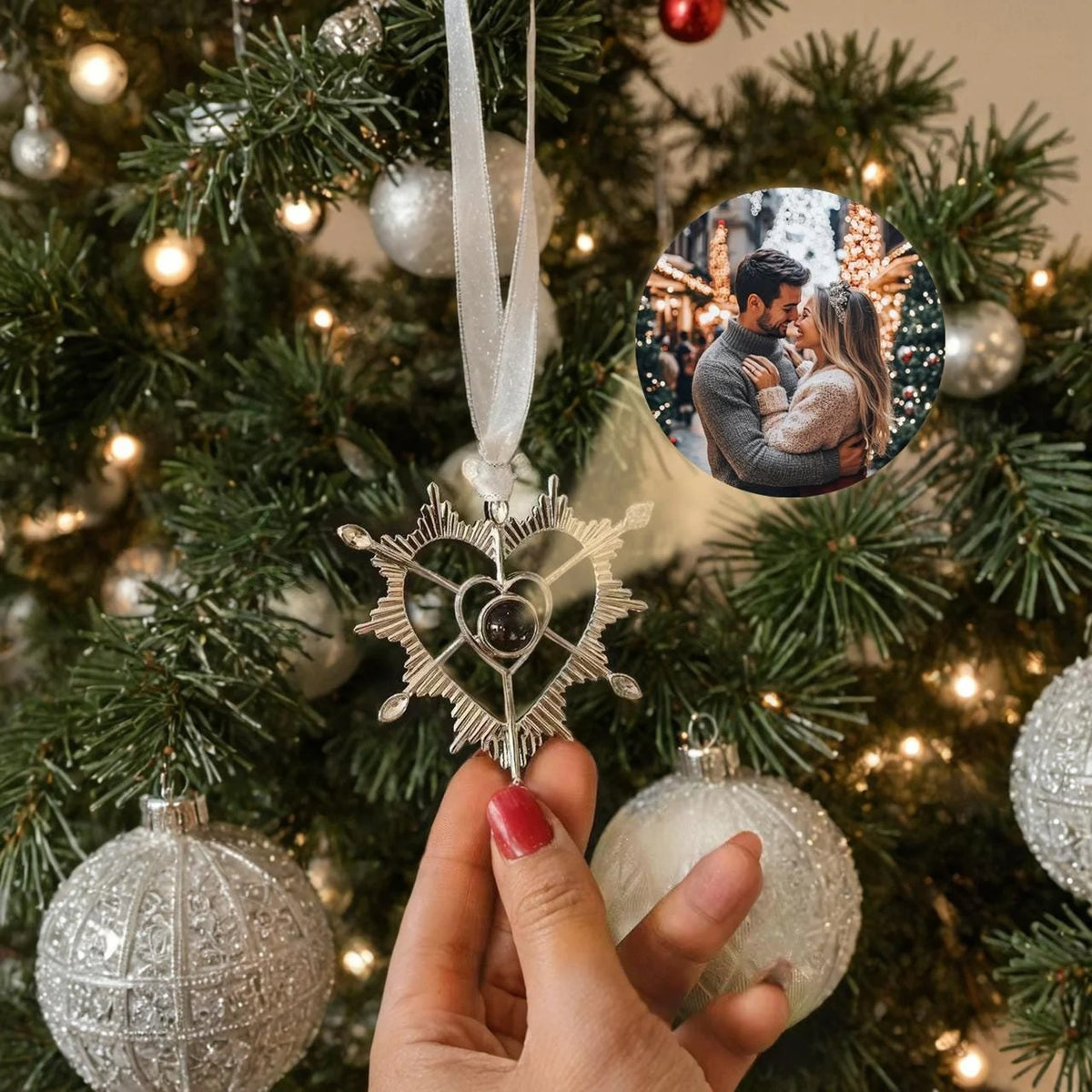 Custom Photo Projection Ornament, For Christmas, Family Decor