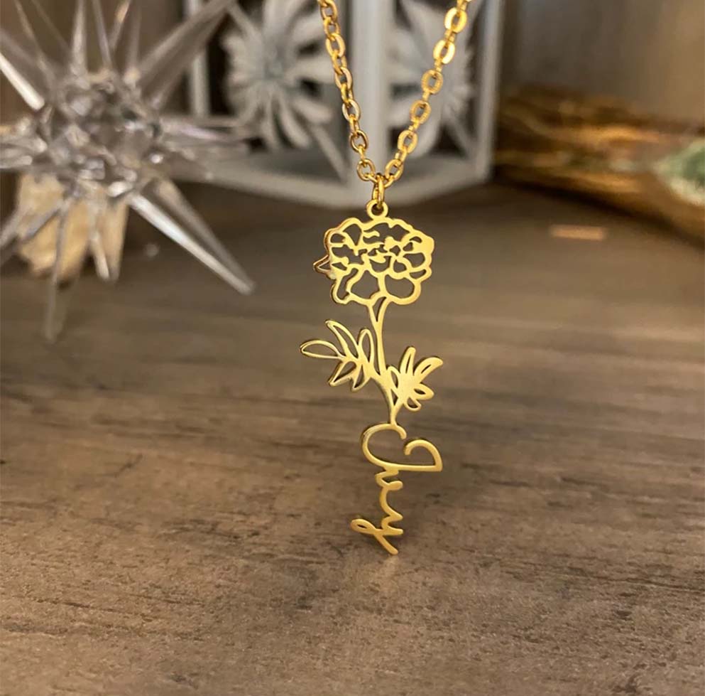 Personalised Birth Flower Name Necklace