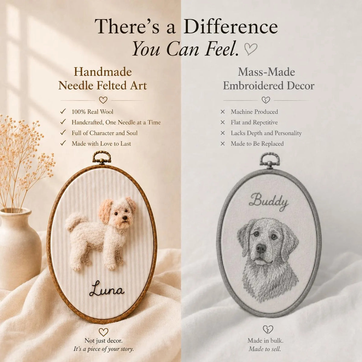 Custom Wool Felt Pet Portrait Hoop
