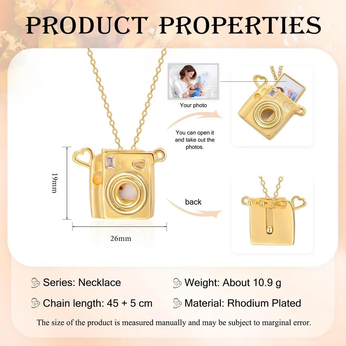 Custom Camera Necklace with Photo Picture Inside