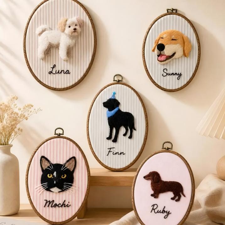 Custom Wool Felt Pet Portrait Hoop