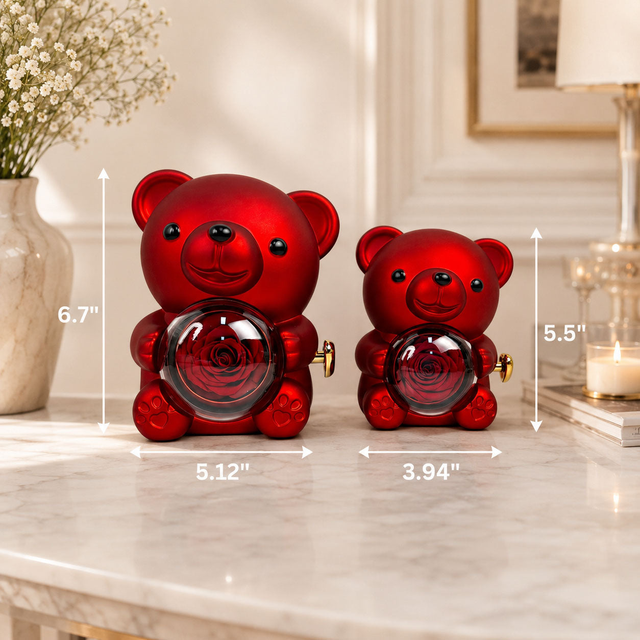 Eternal Rose Bear - W/ Engraved Necklace & Real Rose