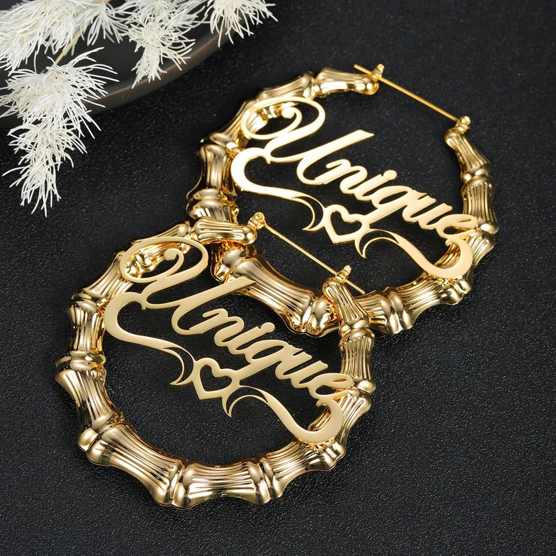 Custom Name Bamboo Earrings