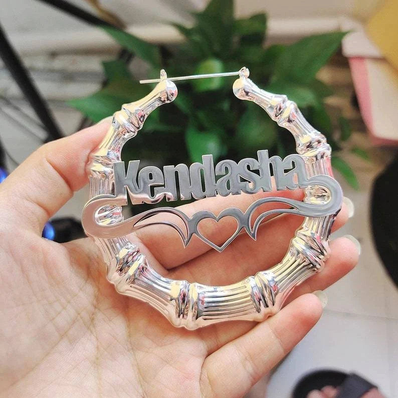Custom Name Bamboo Earrings