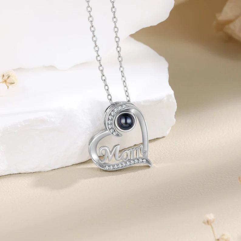 Personalized Photo Projection Heart Necklace for Mom