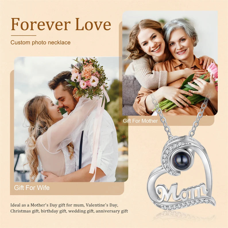 Personalized Photo Projection Heart Necklace for Mom